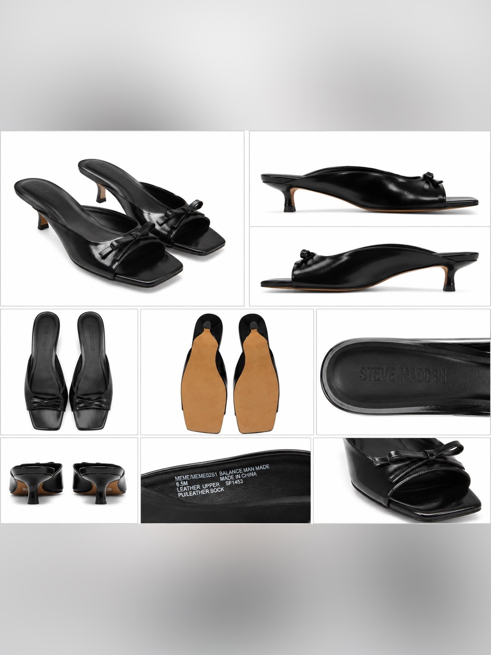 Steve Madden Meme Black Patent Bow Kitten Heel Slide Sandals Women’s 6.5